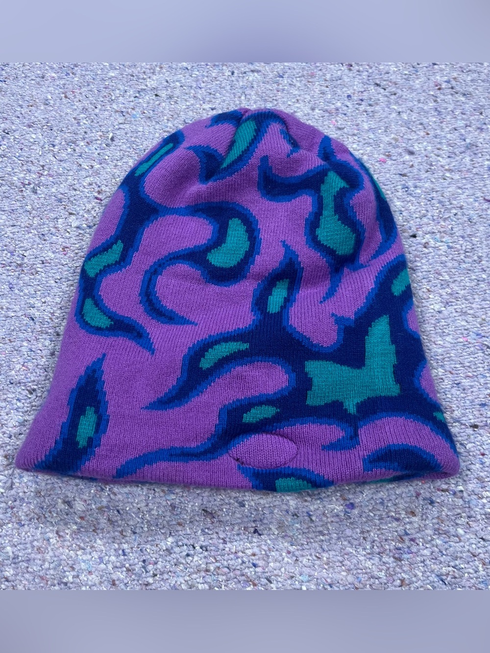 Petals and Peacocks Purple Blue Flame Pattern Beanie - Picture 5 of 8